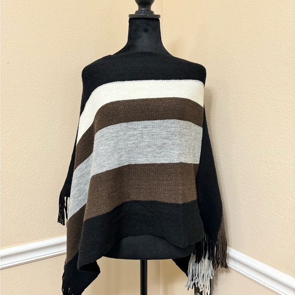 Tassel Knit Sweater, Striped Poncho, Elegant for Women (Sizes XXS ~ L)🖤 - Picture 7 of 8